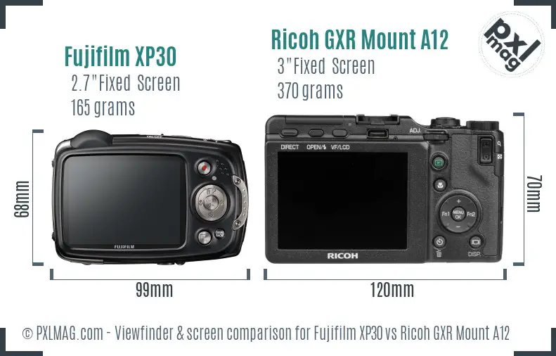 Fujifilm XP30 vs Ricoh GXR Mount A12 Screen and Viewfinder comparison Fujifilm XP30 vs Ricoh GXR Mount A12 Screen and Viewfinder comparison