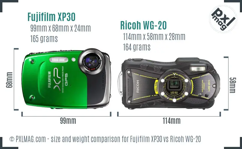 Fujifilm XP30 vs Ricoh WG-20 size comparison
