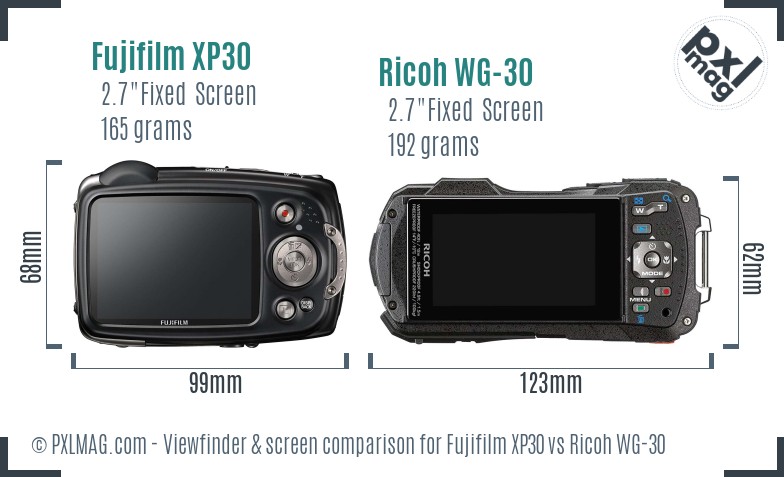 Fujifilm XP30 vs Ricoh WG-30 Screen and Viewfinder comparison
