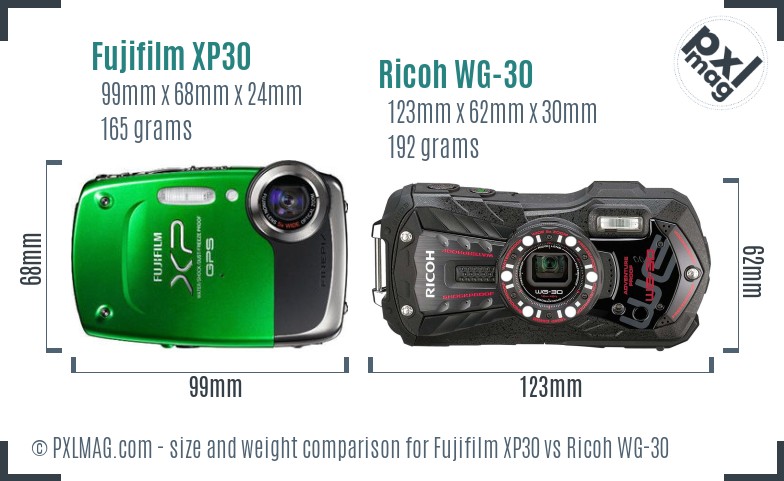 Fujifilm XP30 vs Ricoh WG-30 size comparison Fujifilm XP30 vs Ricoh WG-30 size comparison