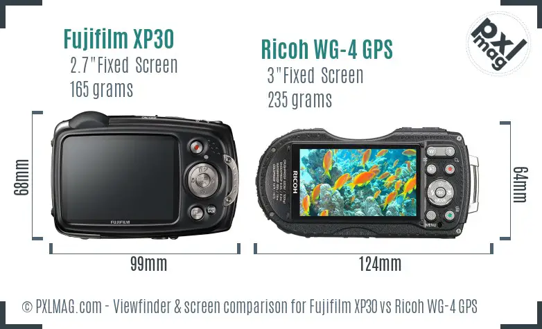 Fujifilm XP30 vs Ricoh WG-4 GPS Screen and Viewfinder comparison