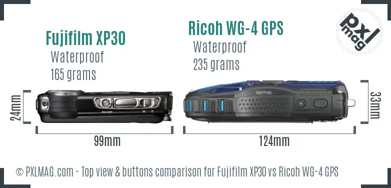Fujifilm XP30 vs Ricoh WG-4 GPS top view buttons comparison