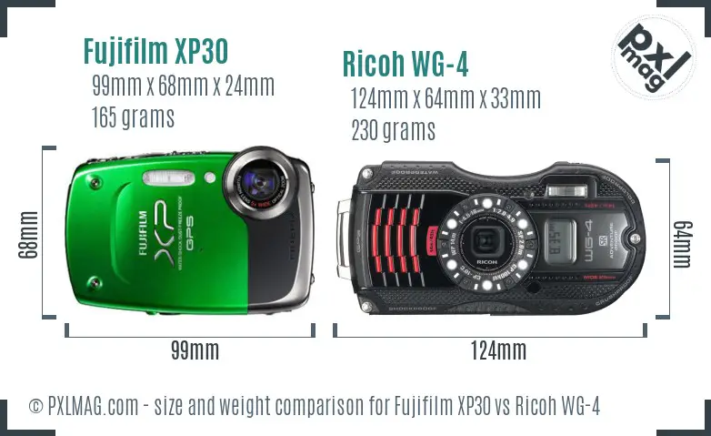 Fujifilm XP30 vs Ricoh WG-4 size comparison