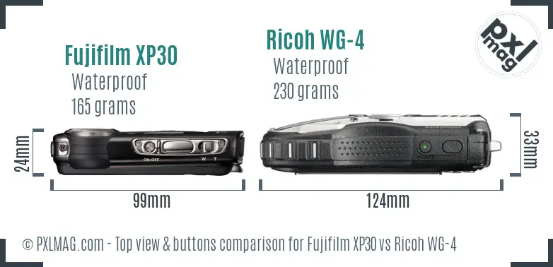 Fujifilm XP30 vs Ricoh WG-4 top view buttons comparison