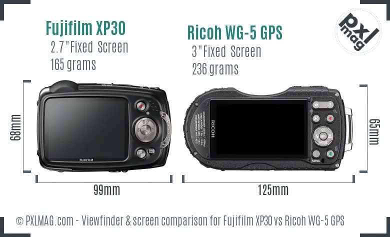 Fujifilm XP30 vs Ricoh WG-5 GPS Screen and Viewfinder comparison