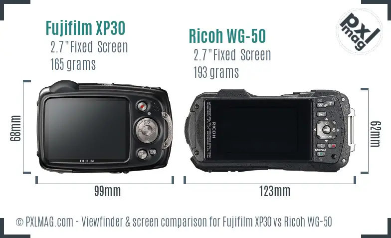 Fujifilm XP30 vs Ricoh WG-50 Screen and Viewfinder comparison Fujifilm XP30 vs Ricoh WG-50 Screen and Viewfinder comparison