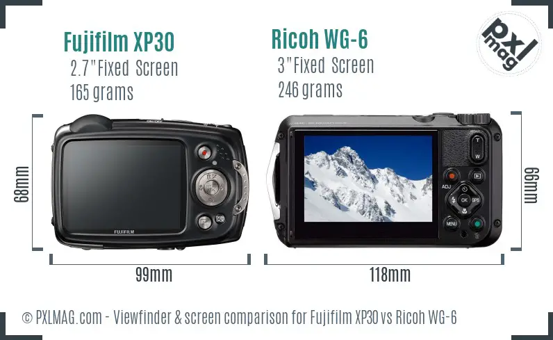 Fujifilm XP30 vs Ricoh WG-6 Screen and Viewfinder comparison