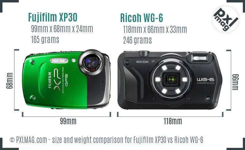 Fujifilm XP30 vs Ricoh WG-6 size comparison