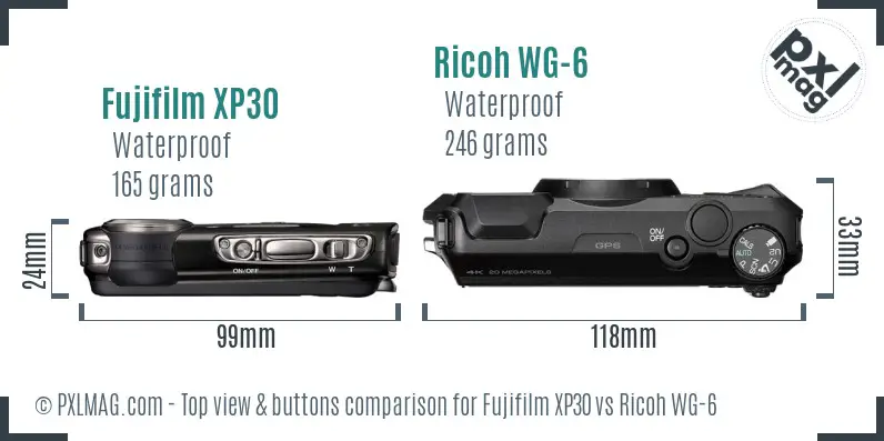 Fujifilm XP30 vs Ricoh WG-6 top view buttons comparison