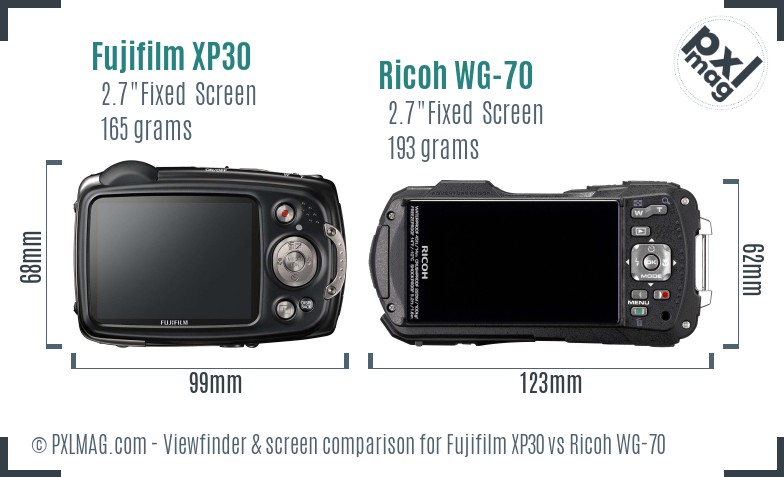 Fujifilm XP30 vs Ricoh WG-70 Screen and Viewfinder comparison