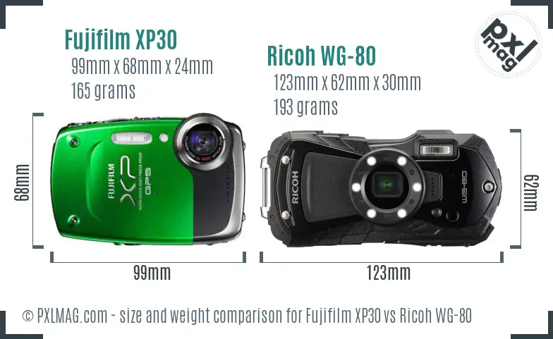 Fujifilm XP30 vs Ricoh WG-80 size comparison Fujifilm XP30 vs Ricoh WG-80 size comparison