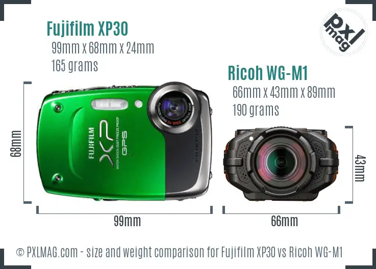 Fujifilm XP30 vs Ricoh WG-M1 size comparison