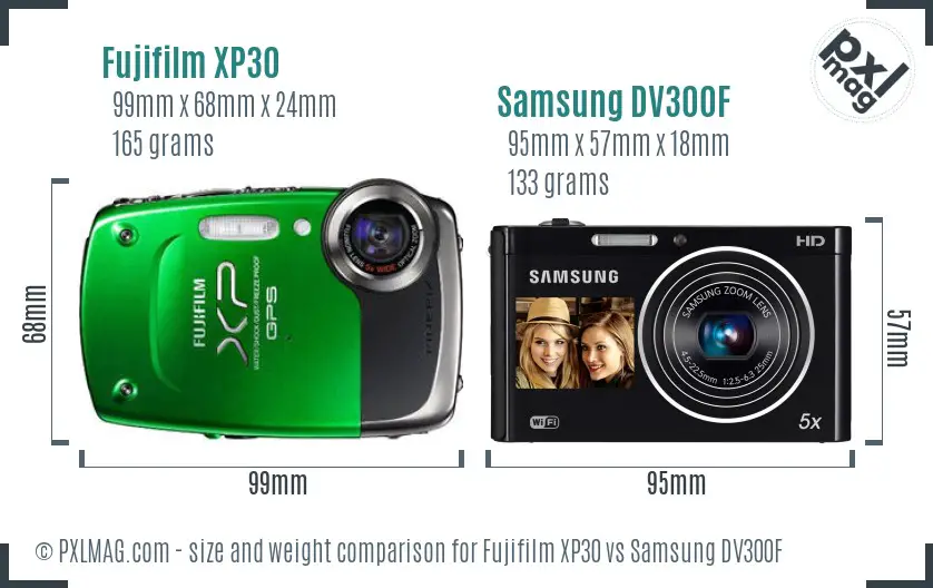 Fujifilm XP30 vs Samsung DV300F size comparison