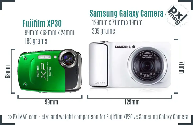 Fujifilm XP30 vs Samsung Galaxy Camera 4G size comparison