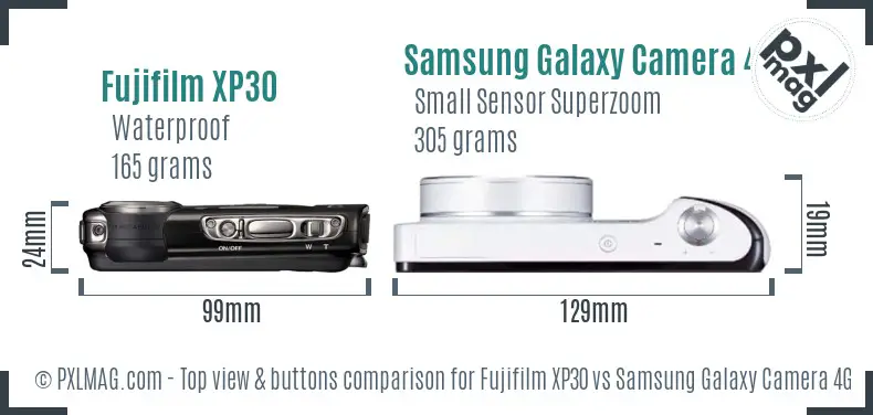 Fujifilm XP30 vs Samsung Galaxy Camera 4G top view buttons comparison