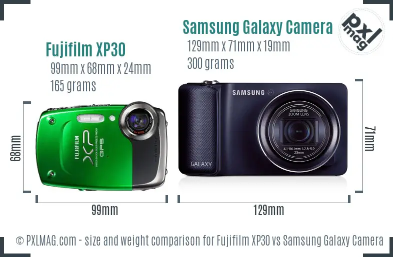 Fujifilm XP30 vs Samsung Galaxy Camera size comparison