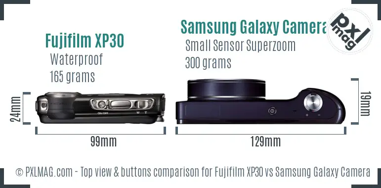 Fujifilm XP30 vs Samsung Galaxy Camera top view buttons comparison