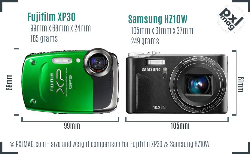 Fujifilm XP30 vs Samsung HZ10W size comparison Fujifilm XP30 vs Samsung HZ10W size comparison