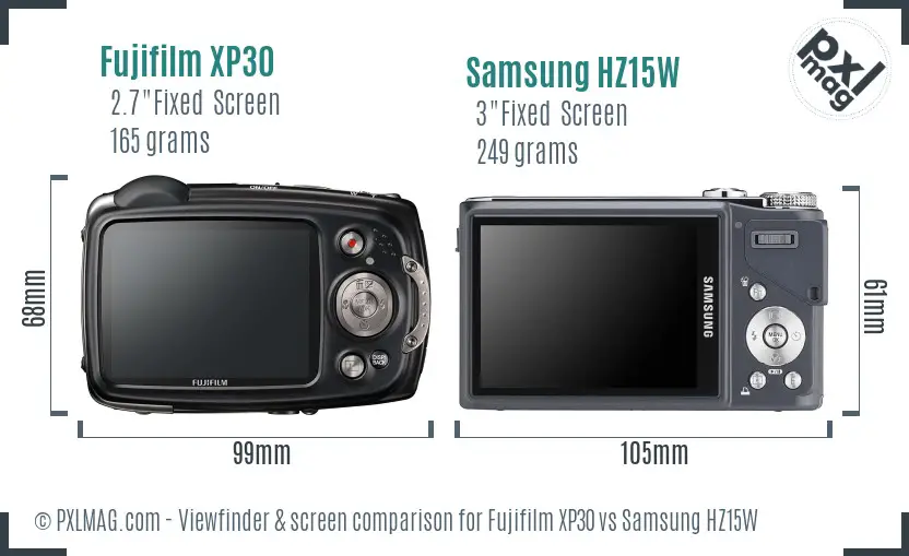 Fujifilm XP30 vs Samsung HZ15W Screen and Viewfinder comparison