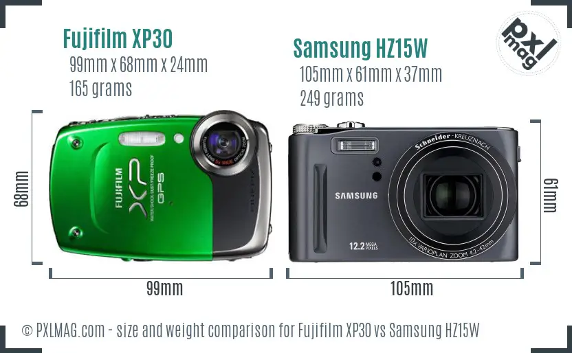 Fujifilm XP30 vs Samsung HZ15W size comparison