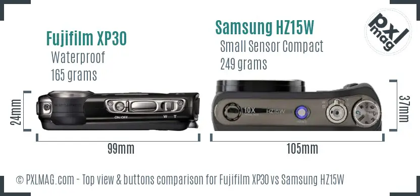 Fujifilm XP30 vs Samsung HZ15W top view buttons comparison