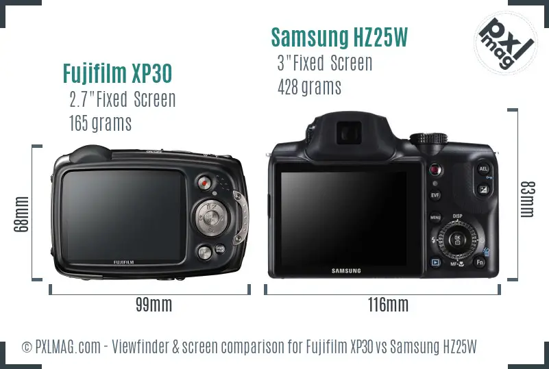 Fujifilm XP30 vs Samsung HZ25W Screen and Viewfinder comparison
