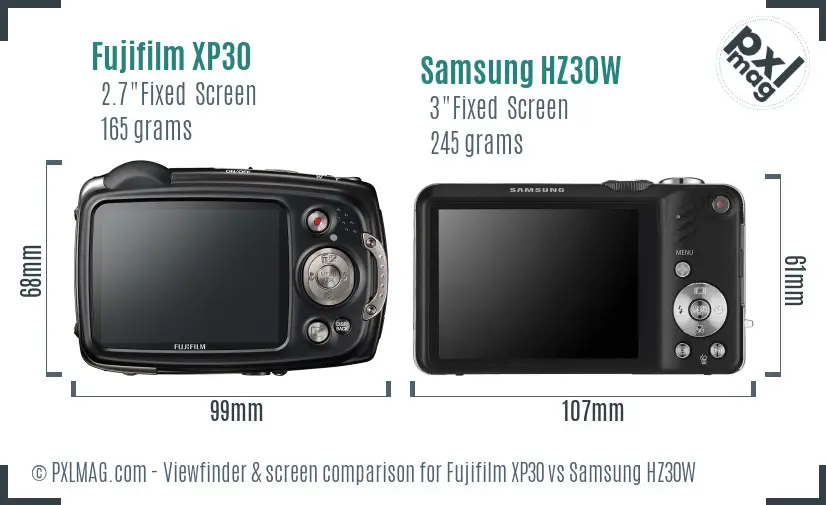 Fujifilm XP30 vs Samsung HZ30W Screen and Viewfinder comparison