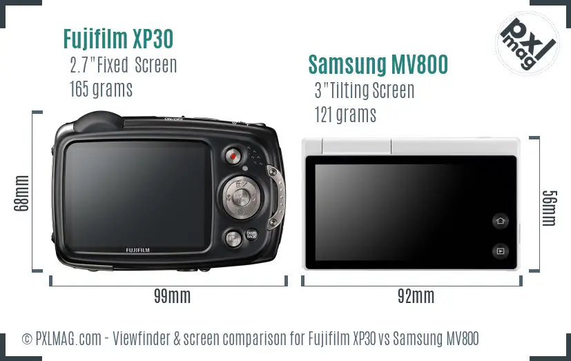 Fujifilm XP30 vs Samsung MV800 Screen and Viewfinder comparison