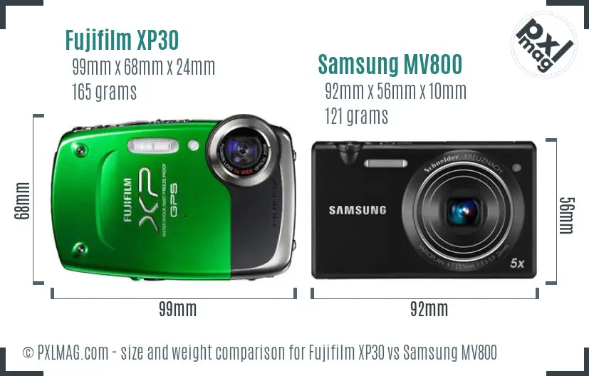 Fujifilm XP30 vs Samsung MV800 size comparison