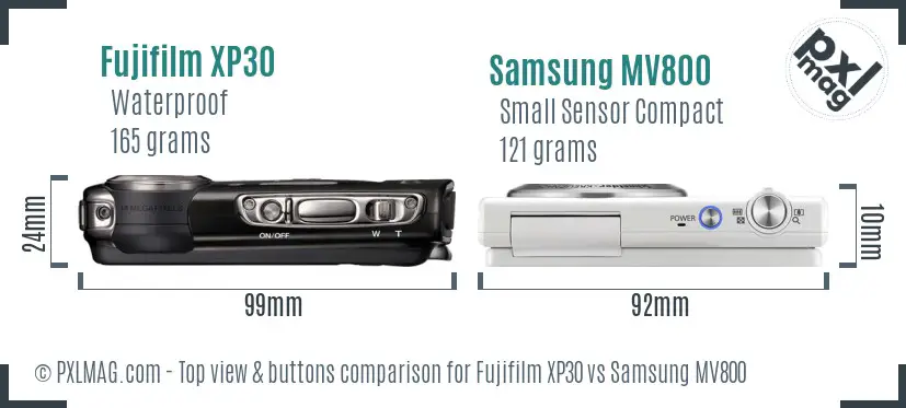 Fujifilm XP30 vs Samsung MV800 top view buttons comparison