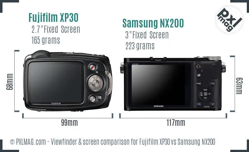Fujifilm XP30 vs Samsung NX200 Screen and Viewfinder comparison