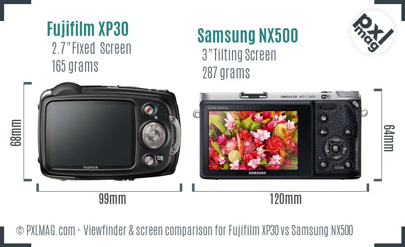 Fujifilm XP30 vs Samsung NX500 Screen and Viewfinder comparison