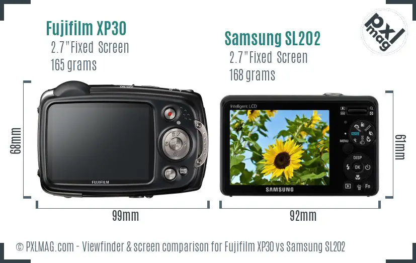 Fujifilm XP30 vs Samsung SL202 Screen and Viewfinder comparison