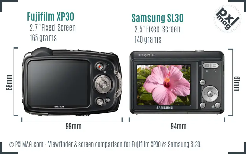 Fujifilm XP30 vs Samsung SL30 Screen and Viewfinder comparison