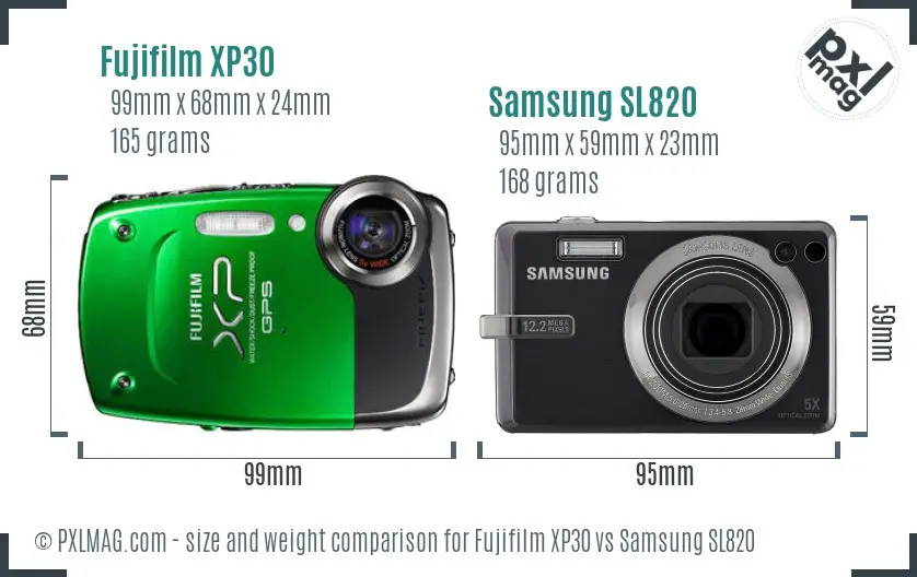Fujifilm XP30 vs Samsung SL820 size comparison