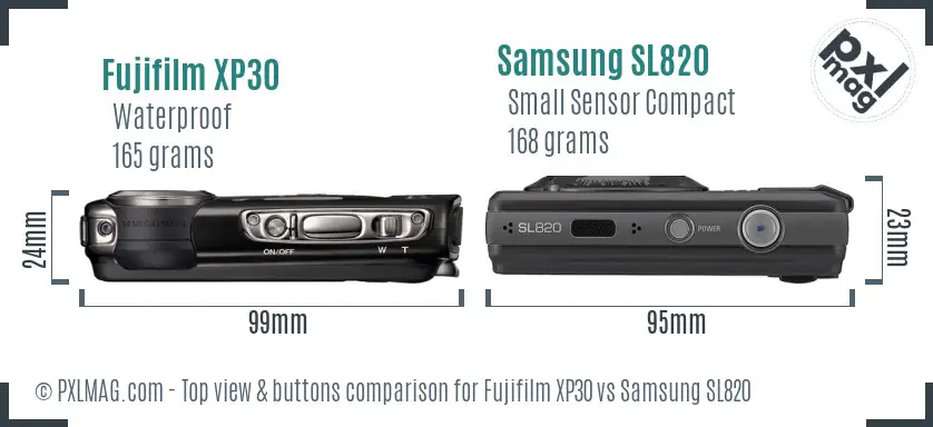 Fujifilm XP30 vs Samsung SL820 top view buttons comparison