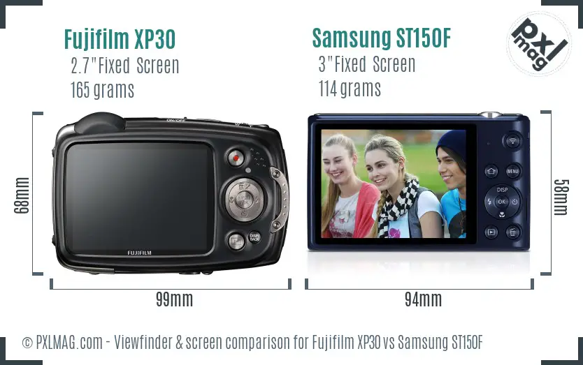 Fujifilm XP30 vs Samsung ST150F Screen and Viewfinder comparison