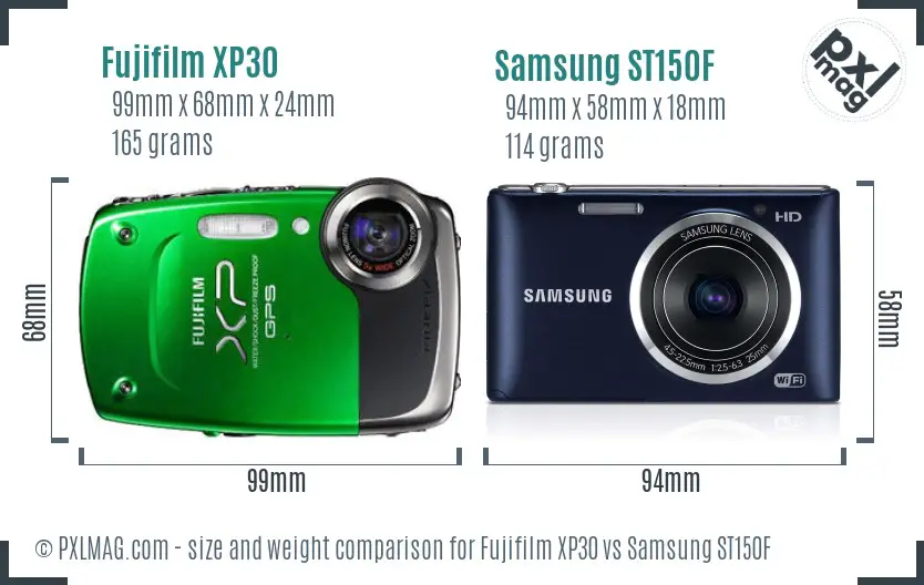 Fujifilm XP30 vs Samsung ST150F size comparison