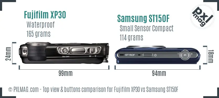 Fujifilm XP30 vs Samsung ST150F top view buttons comparison