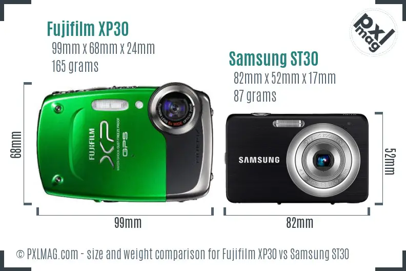 Fujifilm XP30 vs Samsung ST30 size comparison Fujifilm XP30 vs Samsung ST30 size comparison