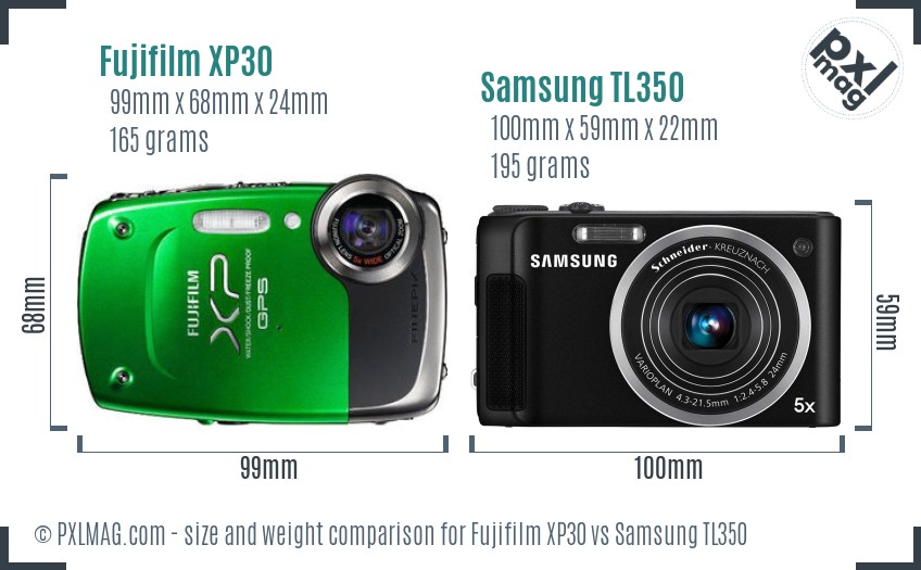 Fujifilm XP30 vs Samsung TL350 size comparison Fujifilm XP30 vs Samsung TL350 size comparison