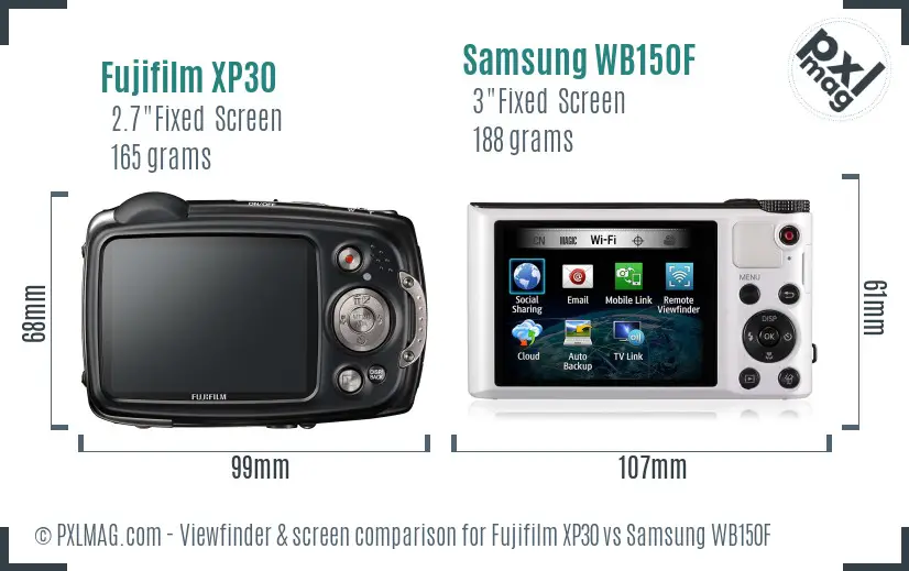 Fujifilm XP30 vs Samsung WB150F Screen and Viewfinder comparison