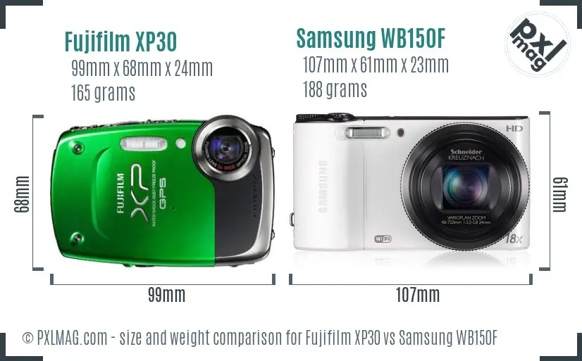 Fujifilm XP30 vs Samsung WB150F size comparison
