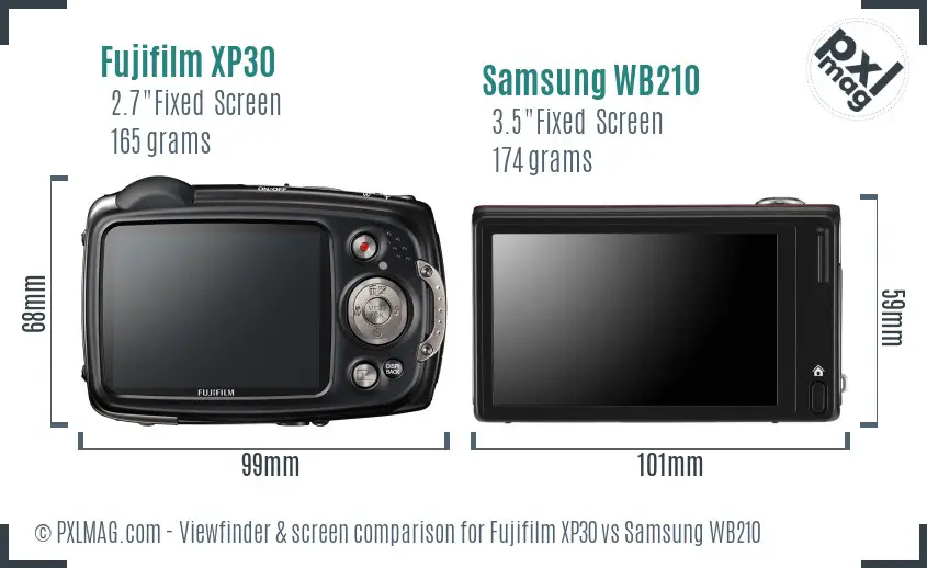 Fujifilm XP30 vs Samsung WB210 Screen and Viewfinder comparison