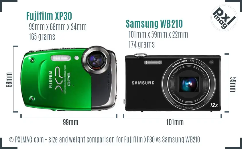 Fujifilm XP30 vs Samsung WB210 size comparison