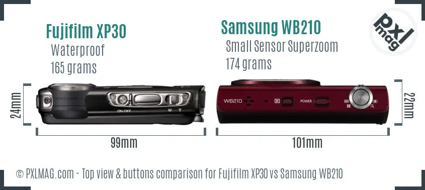 Fujifilm XP30 vs Samsung WB210 top view buttons comparison
