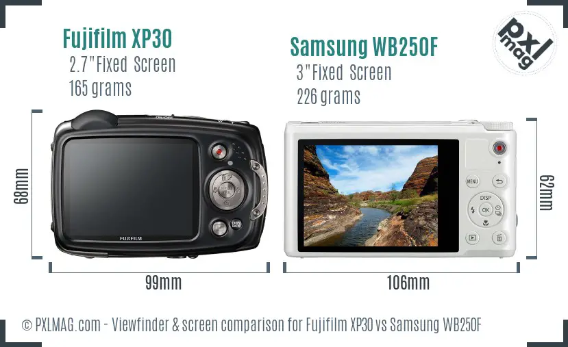 Fujifilm XP30 vs Samsung WB250F Screen and Viewfinder comparison