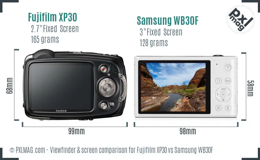 Fujifilm XP30 vs Samsung WB30F Screen and Viewfinder comparison