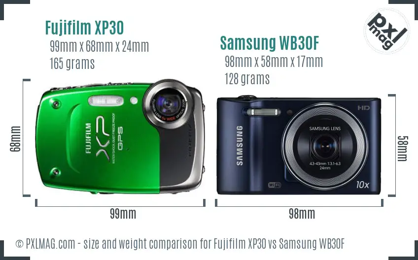 Fujifilm XP30 vs Samsung WB30F size comparison