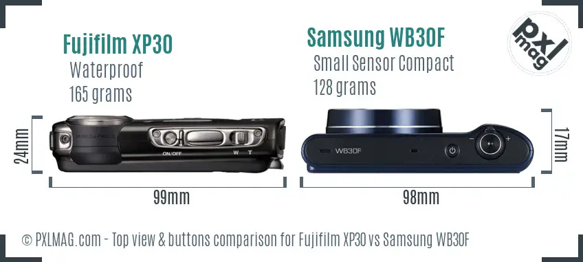 Fujifilm XP30 vs Samsung WB30F top view buttons comparison
